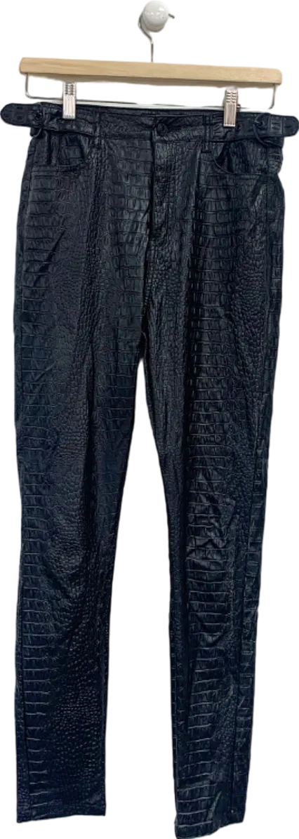 Missguided Black Croc Faux Leather Trousers UK 8