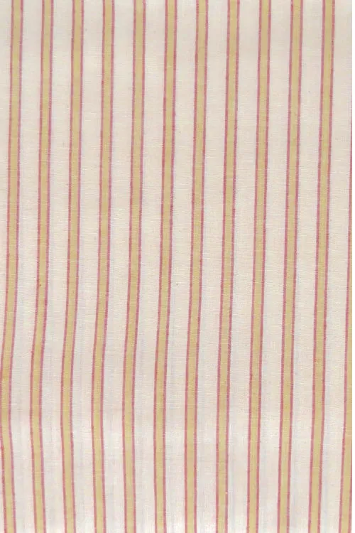 Moralfibre 100% Cotton Handspun Handwoven Light Mustard And Light Red White Mlulti Stripe Fabric