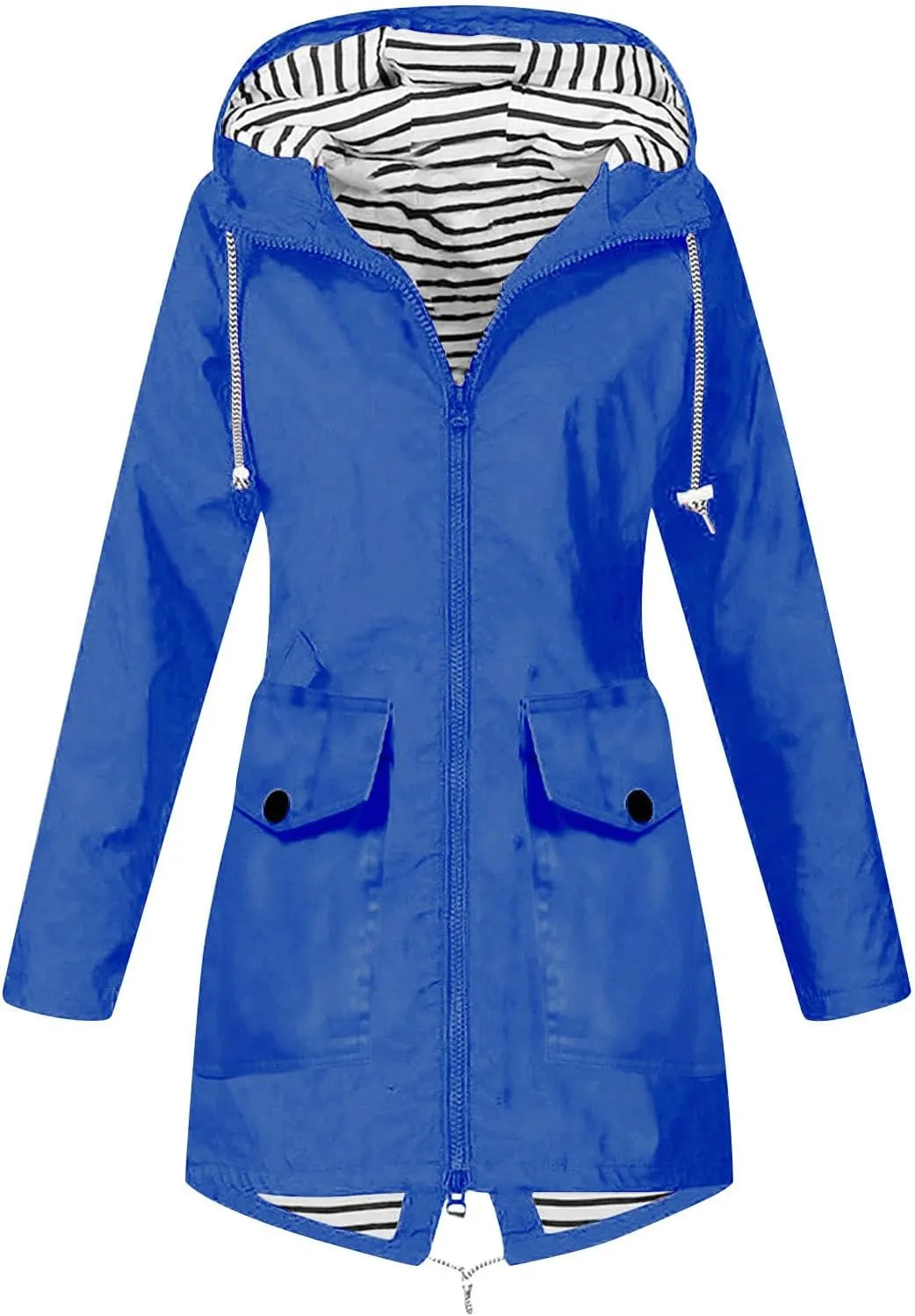NaRHbrg Women's Waterproof Raincoat Zipper Mid Length Raincoat Rainwear Outdoor Rain Jacket Hooded Active Windbreaker