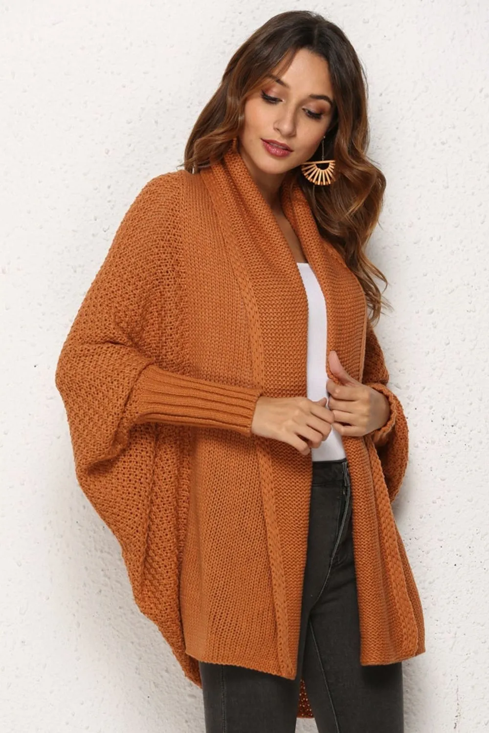 NicholesGifts Women Open Front Dolman Sleeve Longline Cardigan Color Navy, Size