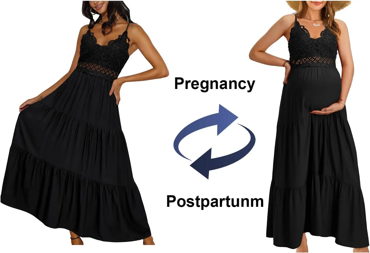 OUGES Womens' Maternity Maxi Dress Spaghetti Strap Baby Shower Pregnancy Dresses for Photoshoot