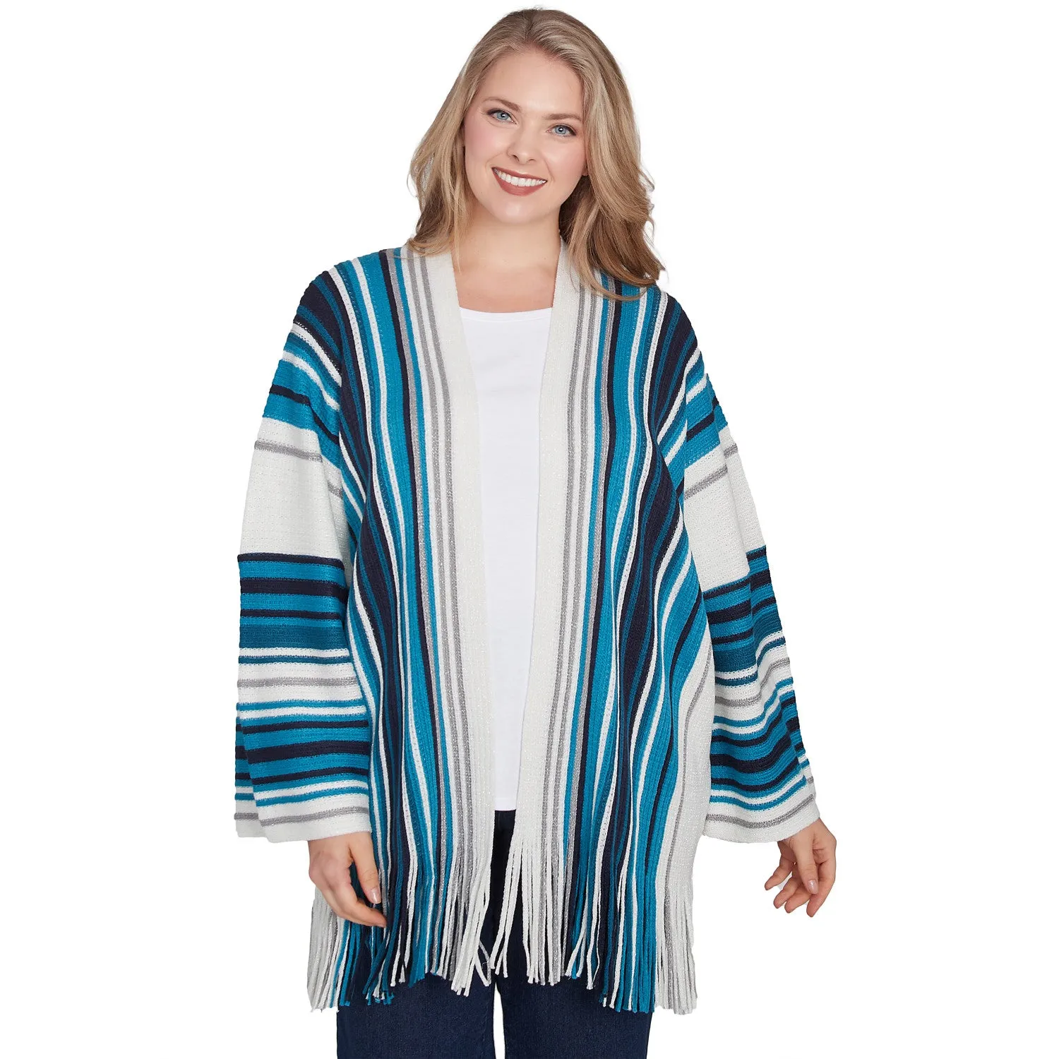 Plus Open Multi Stripe Cardigan Jade Multi   - Ruby Rd