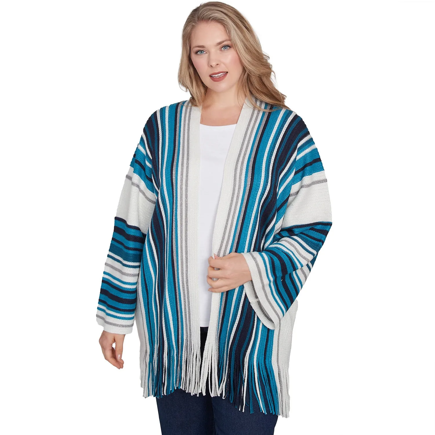 Plus Open Multi Stripe Cardigan Jade Multi   - Ruby Rd