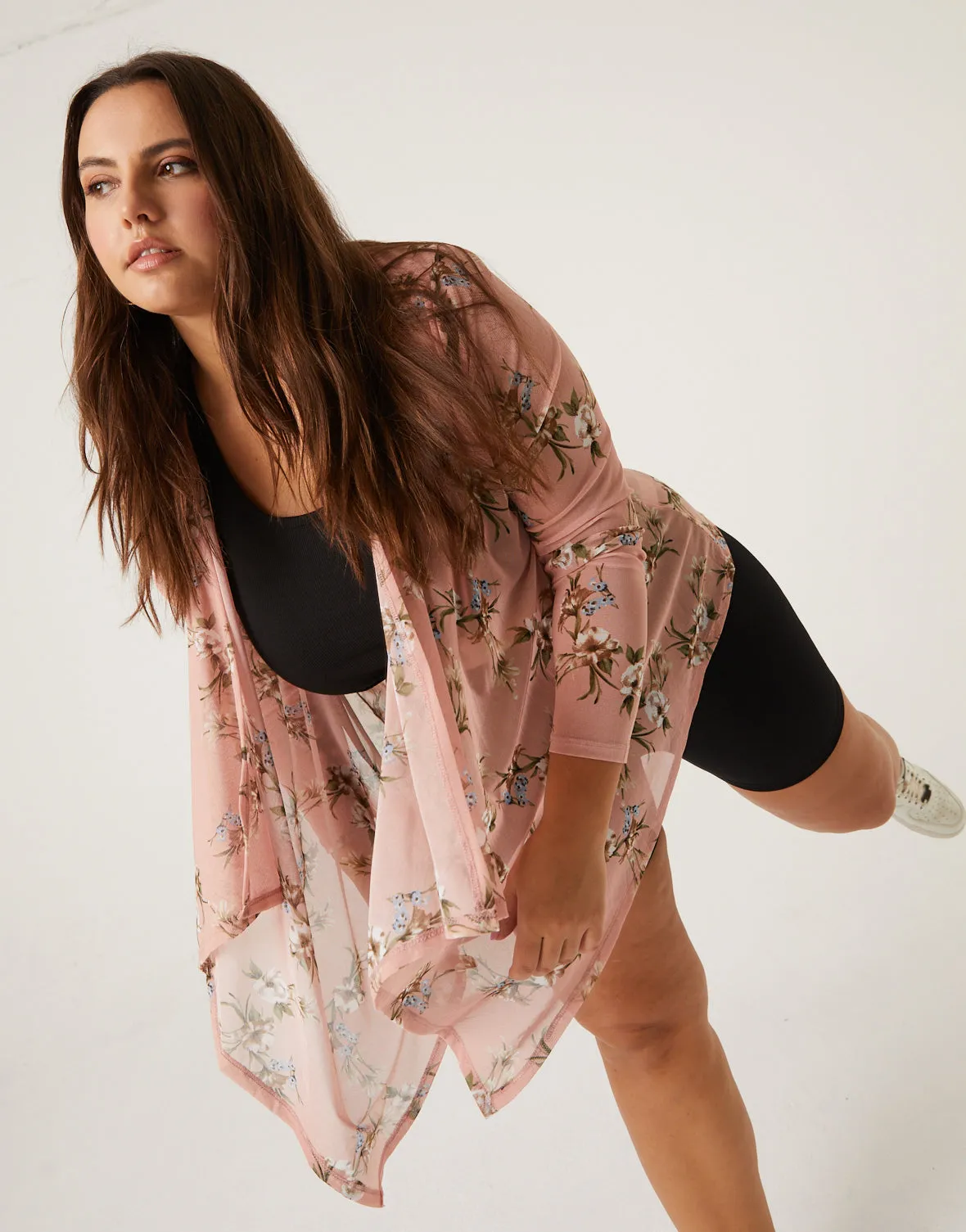 Plus Size Floral Sheer Cardigan