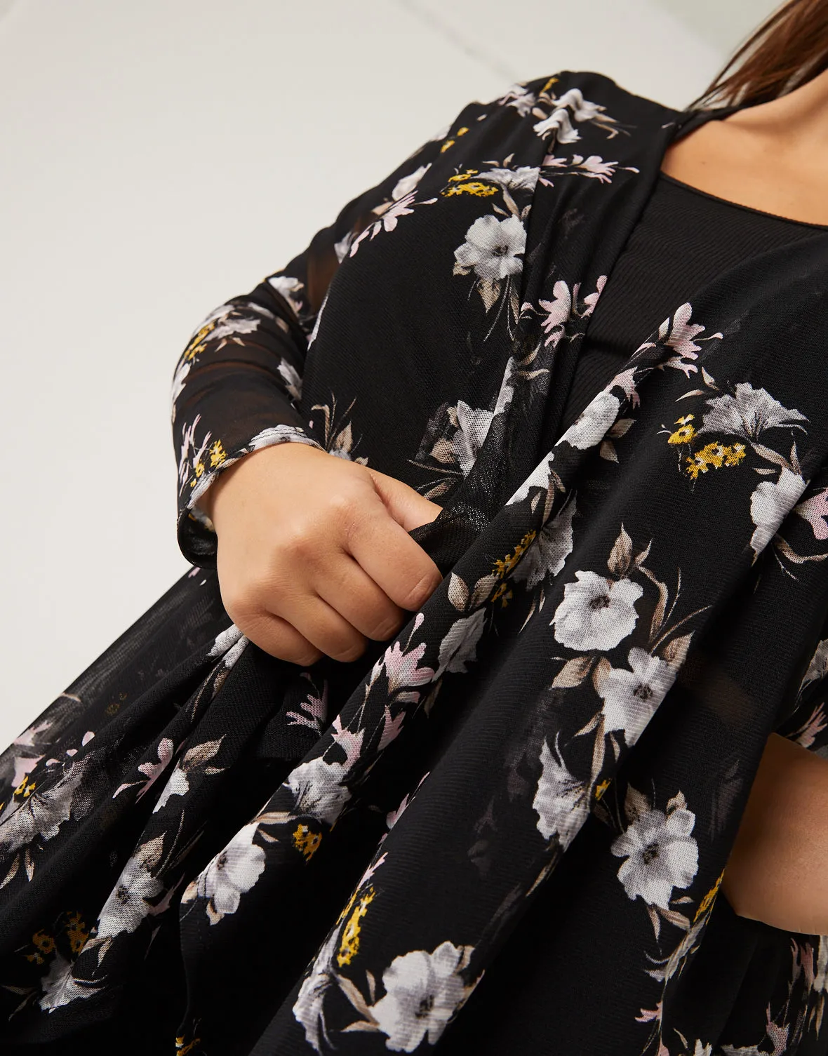Plus Size Floral Sheer Cardigan