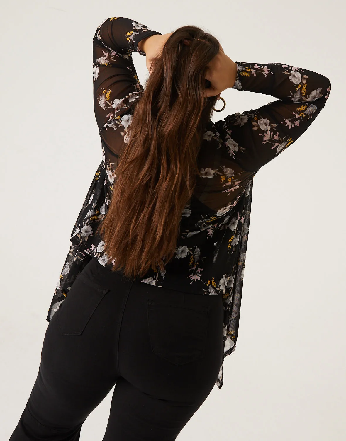 Plus Size Floral Sheer Cardigan