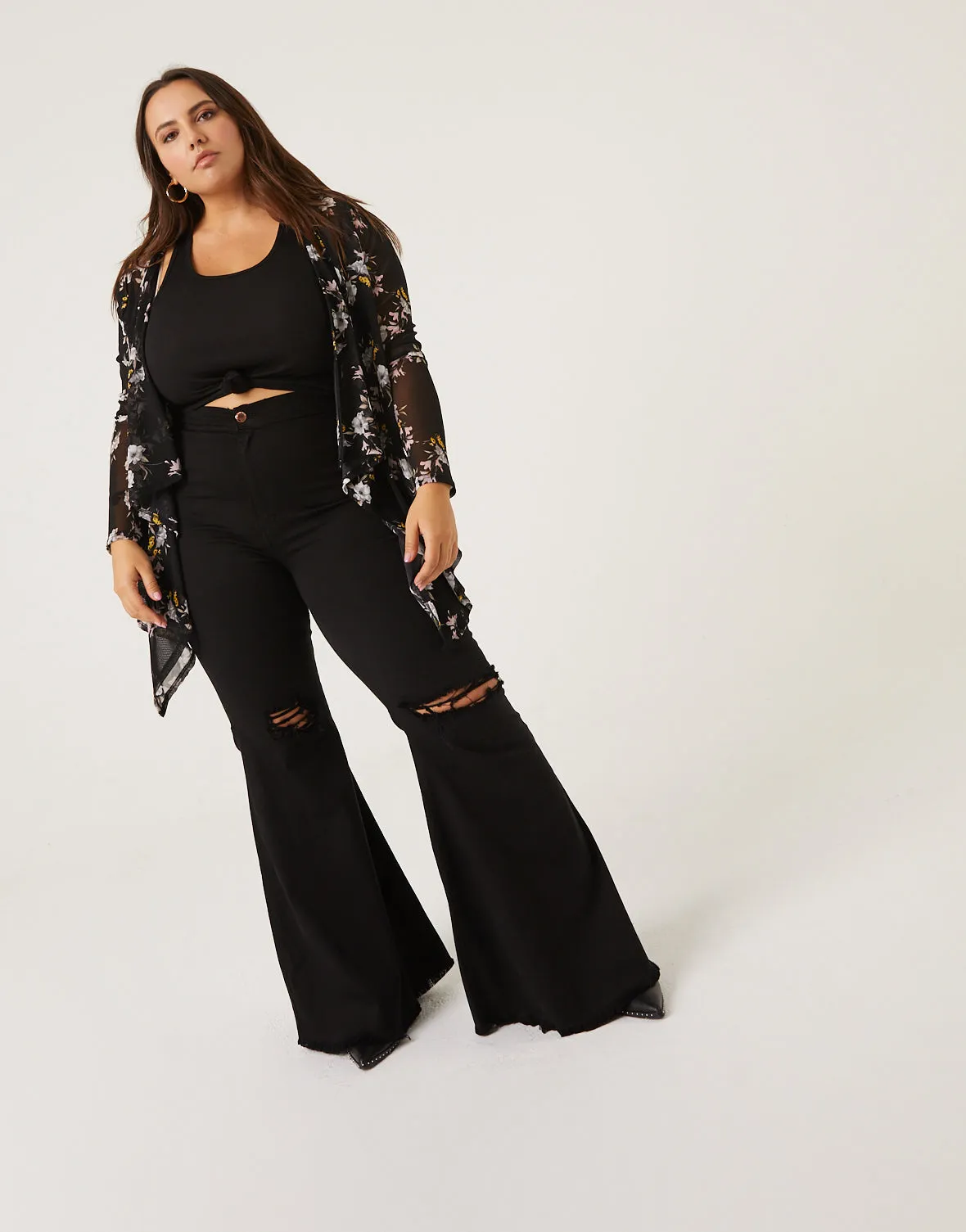 Plus Size Floral Sheer Cardigan