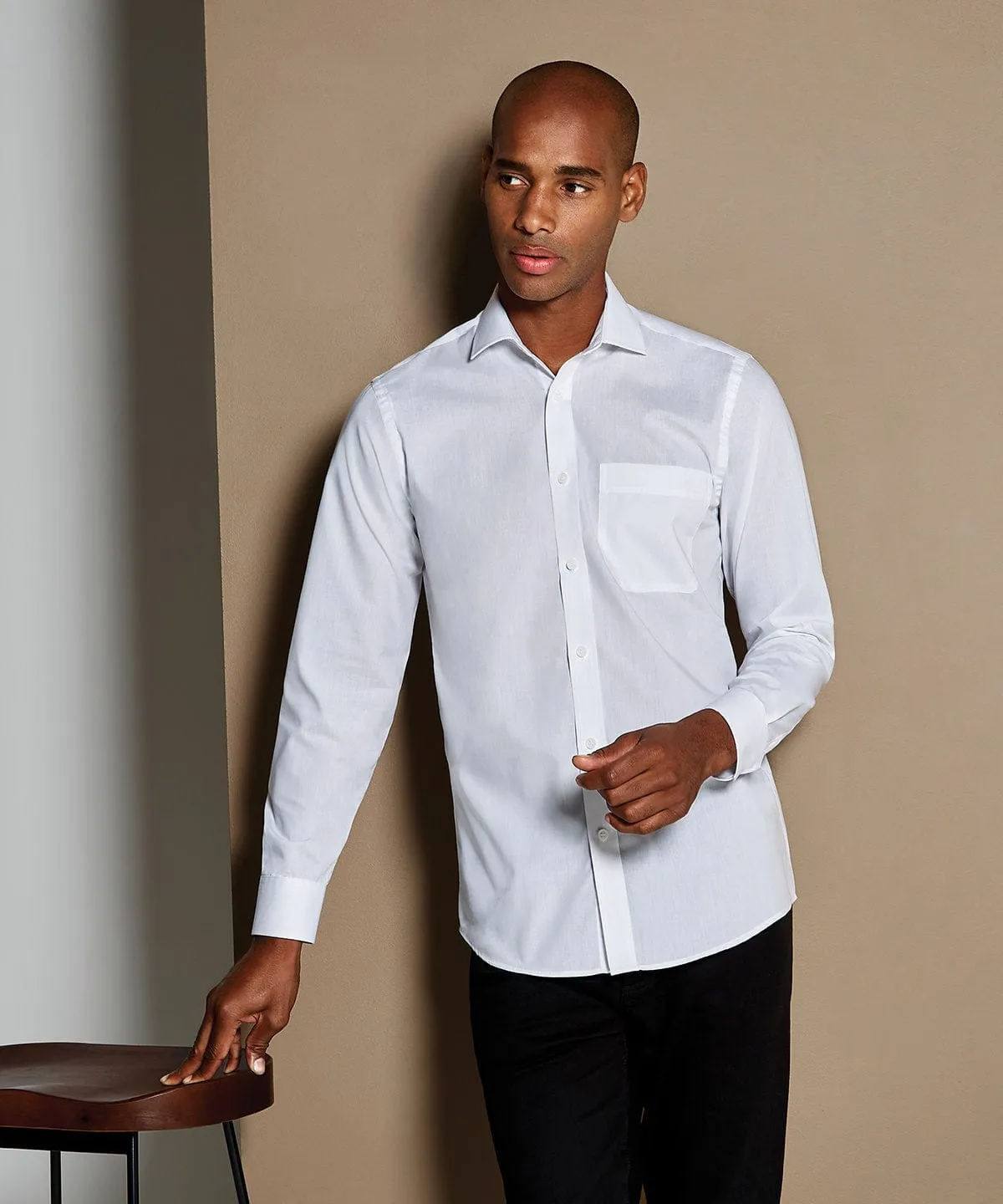 Poplin shirt long-sleeved (tailored fit) | White*