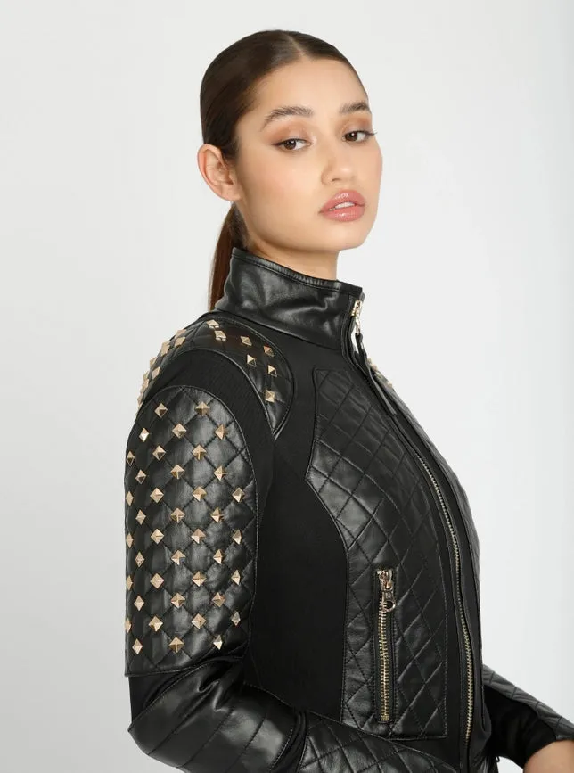 Pyramid Stud Mesh Moto Jacket Jls Black