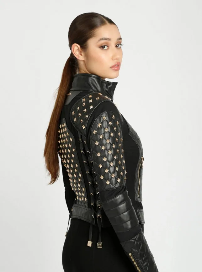 Pyramid Stud Mesh Moto Jacket Jls Black