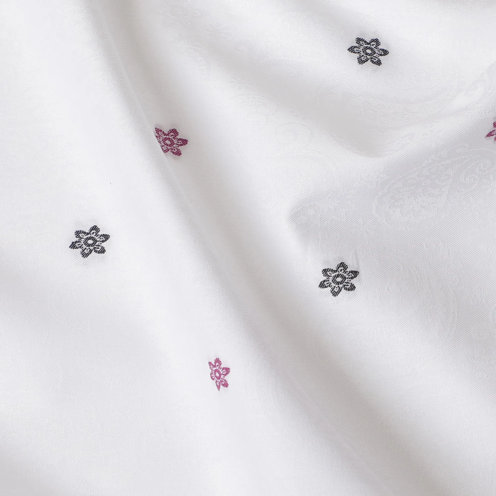 Regal Jacquard Cotton Shirting Fabric, 150 cm Width - White with Contrasting Embossed Patterns-D18736