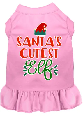 Santa's Cutest Elf Screen Print Dog Dress Light Pink Sm