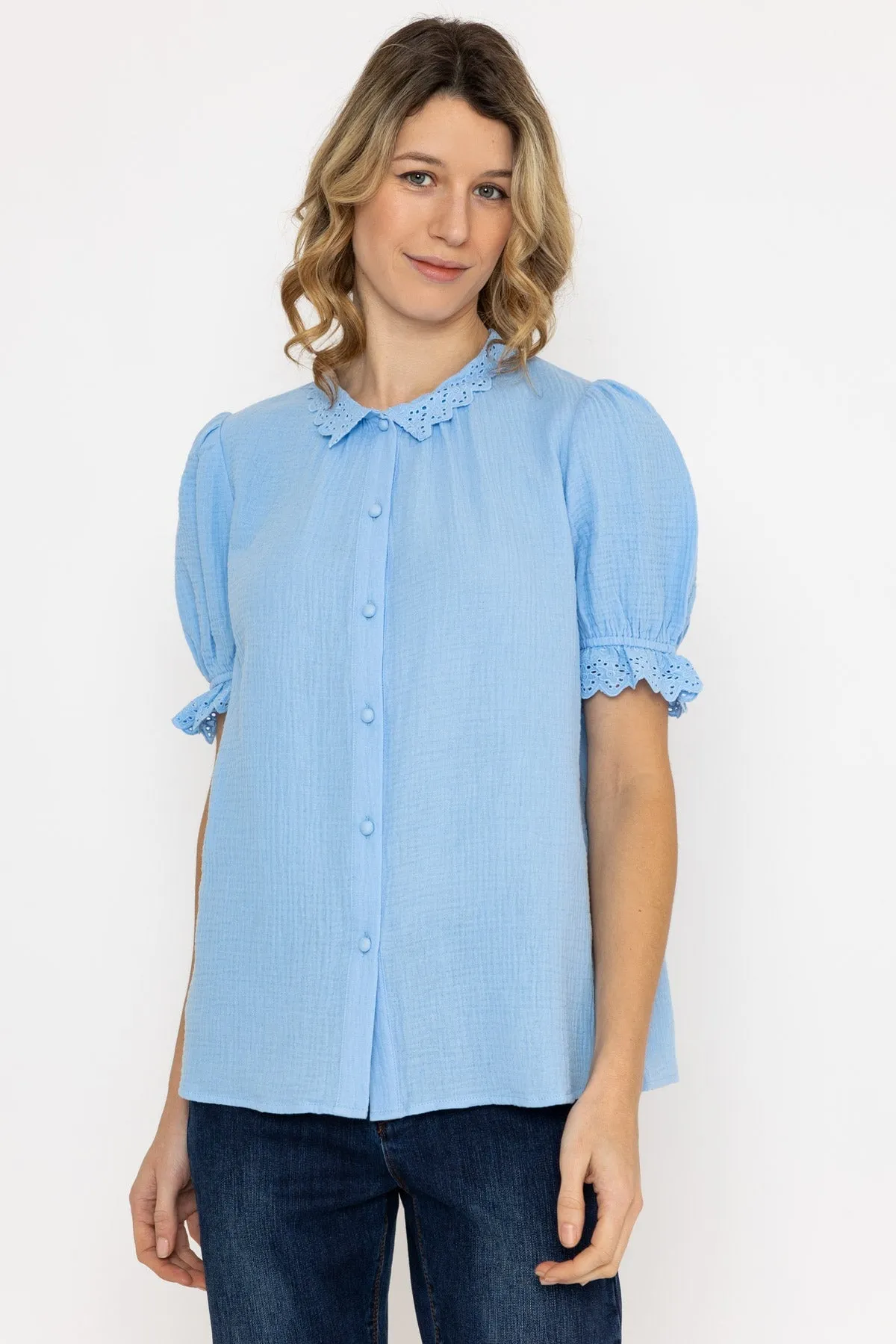 Short Sleeve Air Flow Blouse in Blue