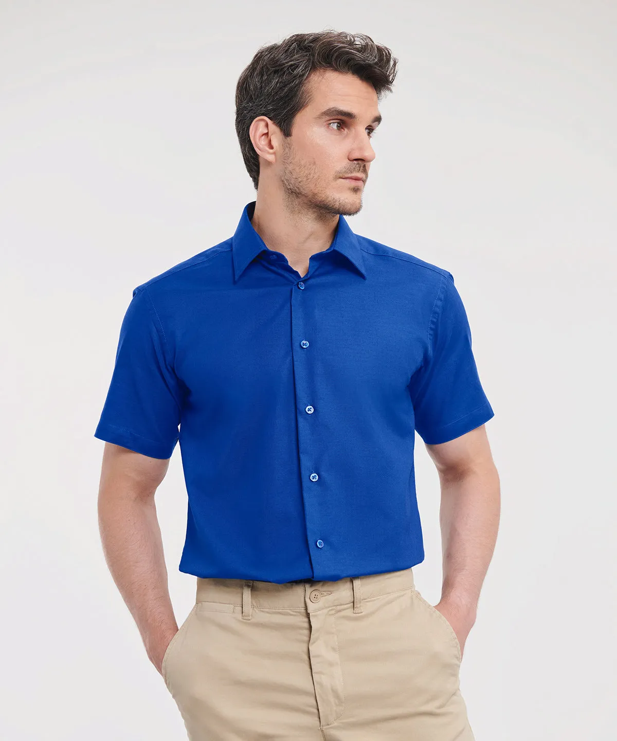 Short sleeve easycare tailored Oxford shirt | Bright Navy