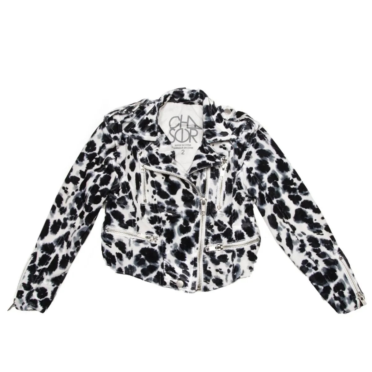 SNOW LEOPARD VELVET MOTO JACKET
