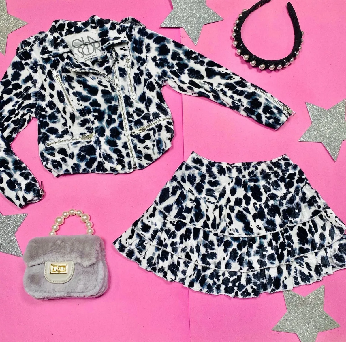 SNOW LEOPARD VELVET MOTO JACKET