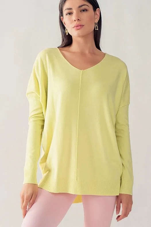 Soft High-Low Tunic Sweater PALE LIME