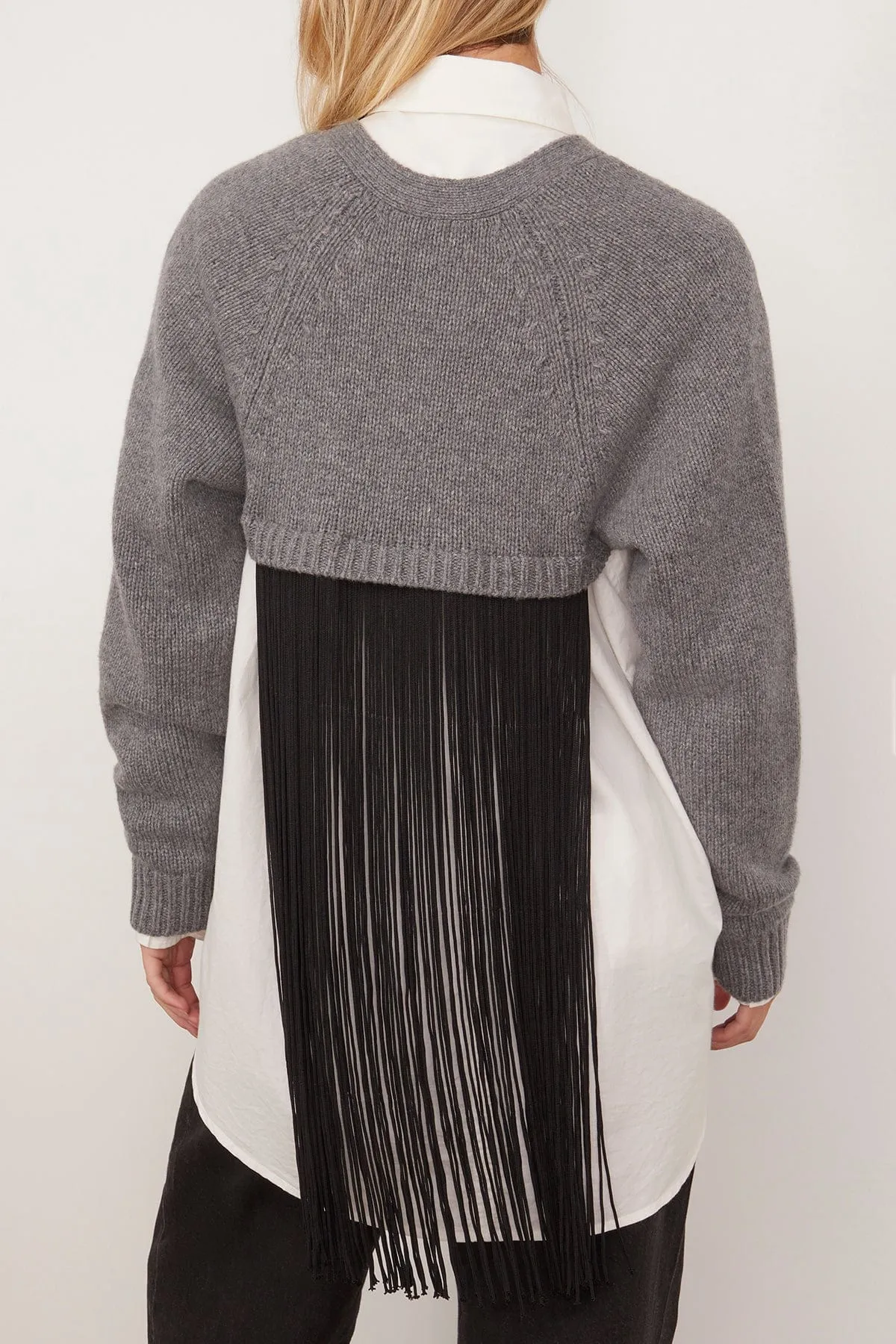 Soft Sweaters Fringed Half Cardigan in Charcoal