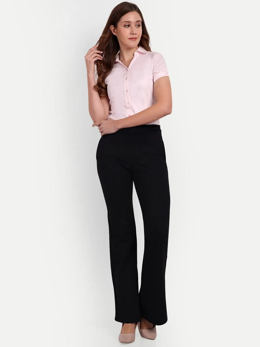 Solid Bootcut Cotton Lycra Trouser Women (Size-XXL) (Color-BLACK)