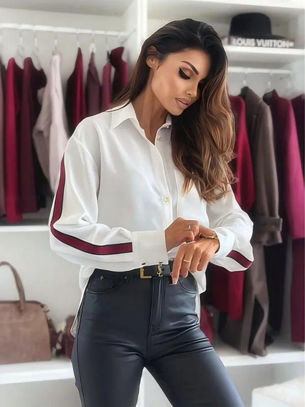 Stylish Button-Up Shirt with Striped Sleeve Details