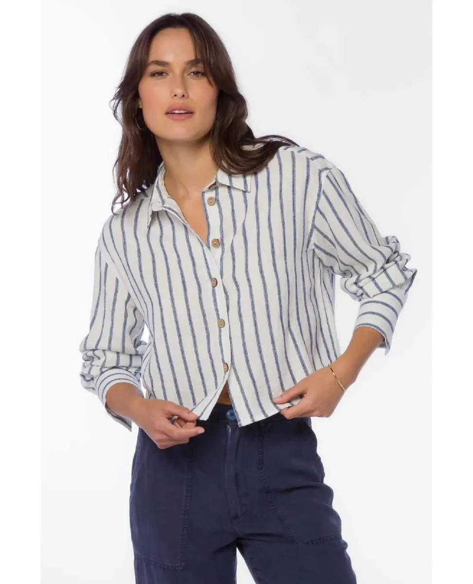 Summerlyn Long Sleeve Button Up Navy Stripe Shirt