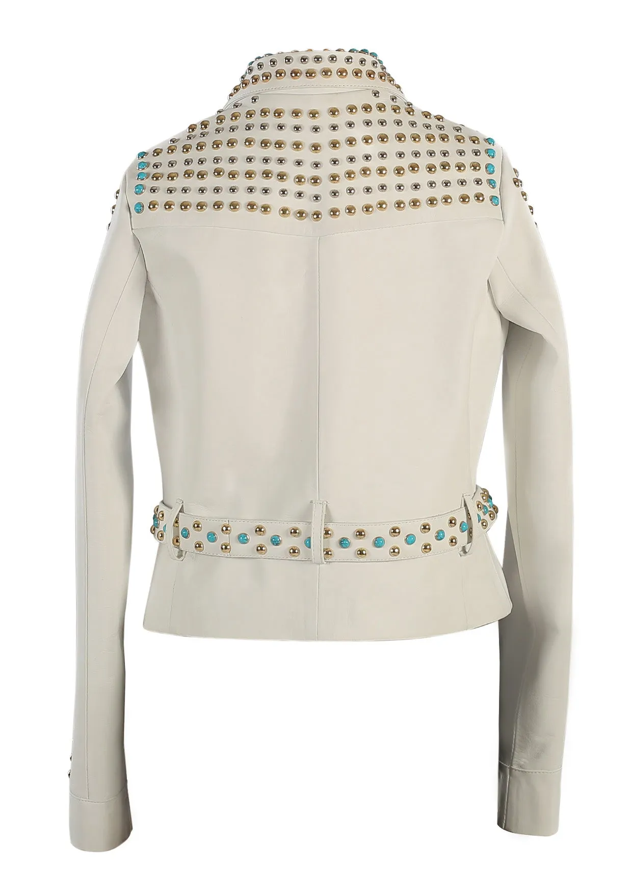Topaz Studded Collared Leather Jacket