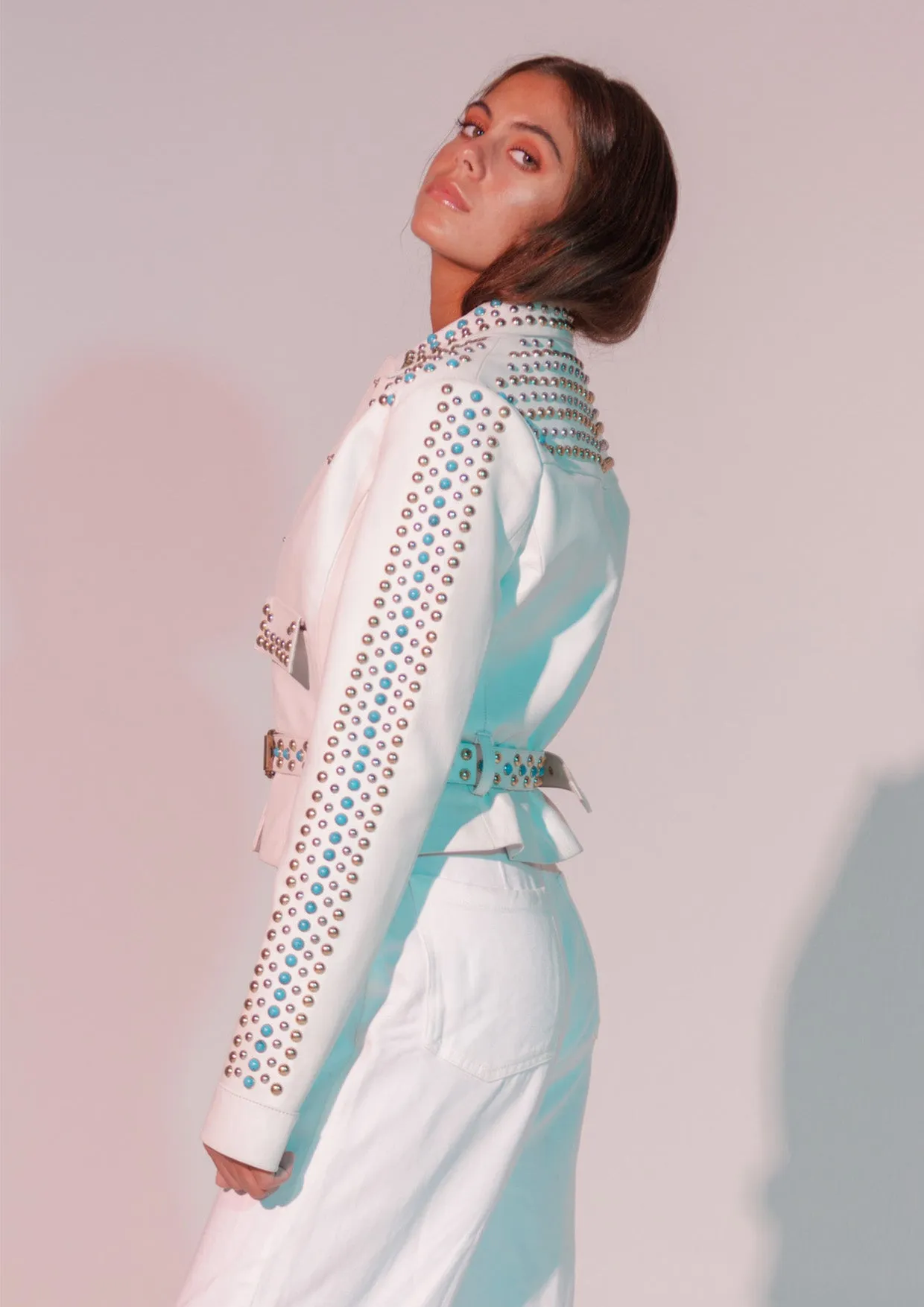 Topaz Studded Collared Leather Jacket