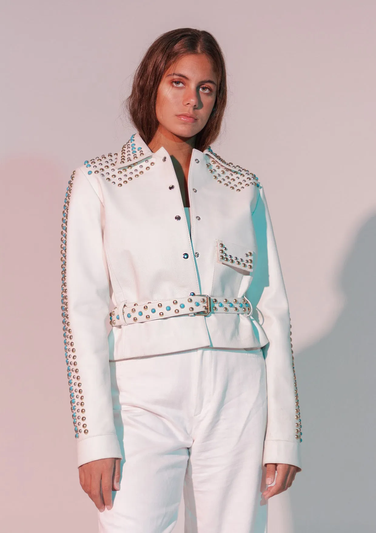 Topaz Studded Collared Leather Jacket