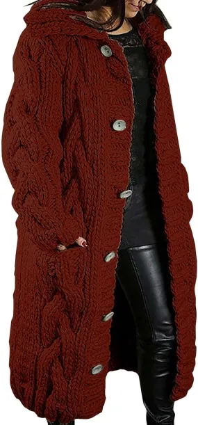 Trench Coat for Women Knitted Front Fashion Loose Elegant Warm Sweater Pocket Single Breasted Long Sleeve Women's
