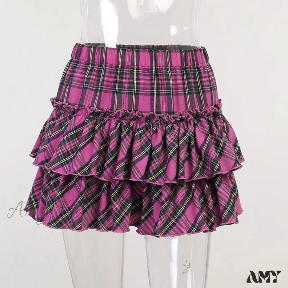Waist Pink Youth Skirt Girl Slim Japanese College High Plaid