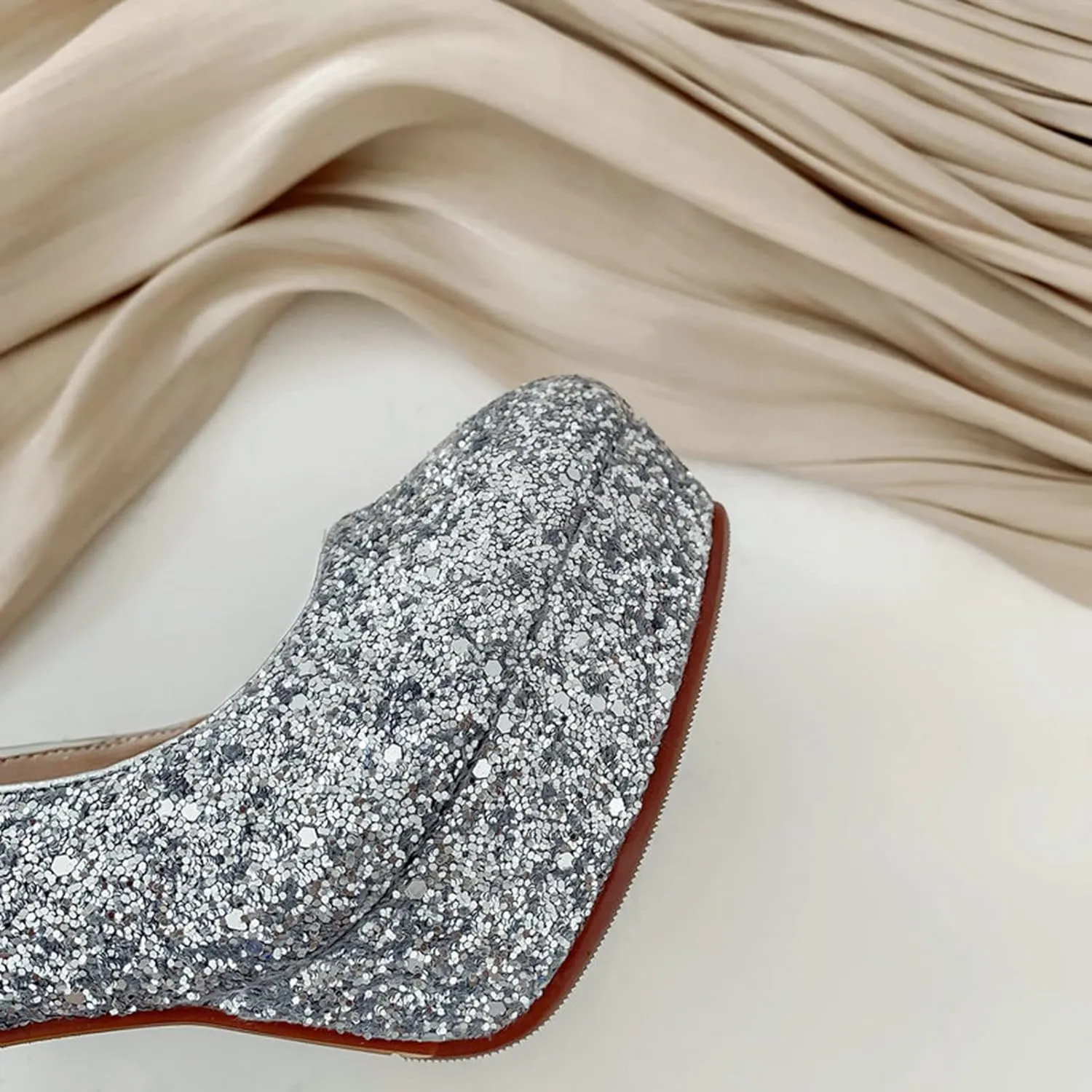 Women Platform High Heel Wedding Pumps Glitter Sequins Ankle Strap Sexy Dress Evening Party Shoes