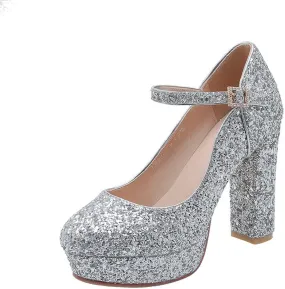 Women Platform High Heel Wedding Pumps Glitter Sequins Ankle Strap Sexy Dress Evening Party Shoes