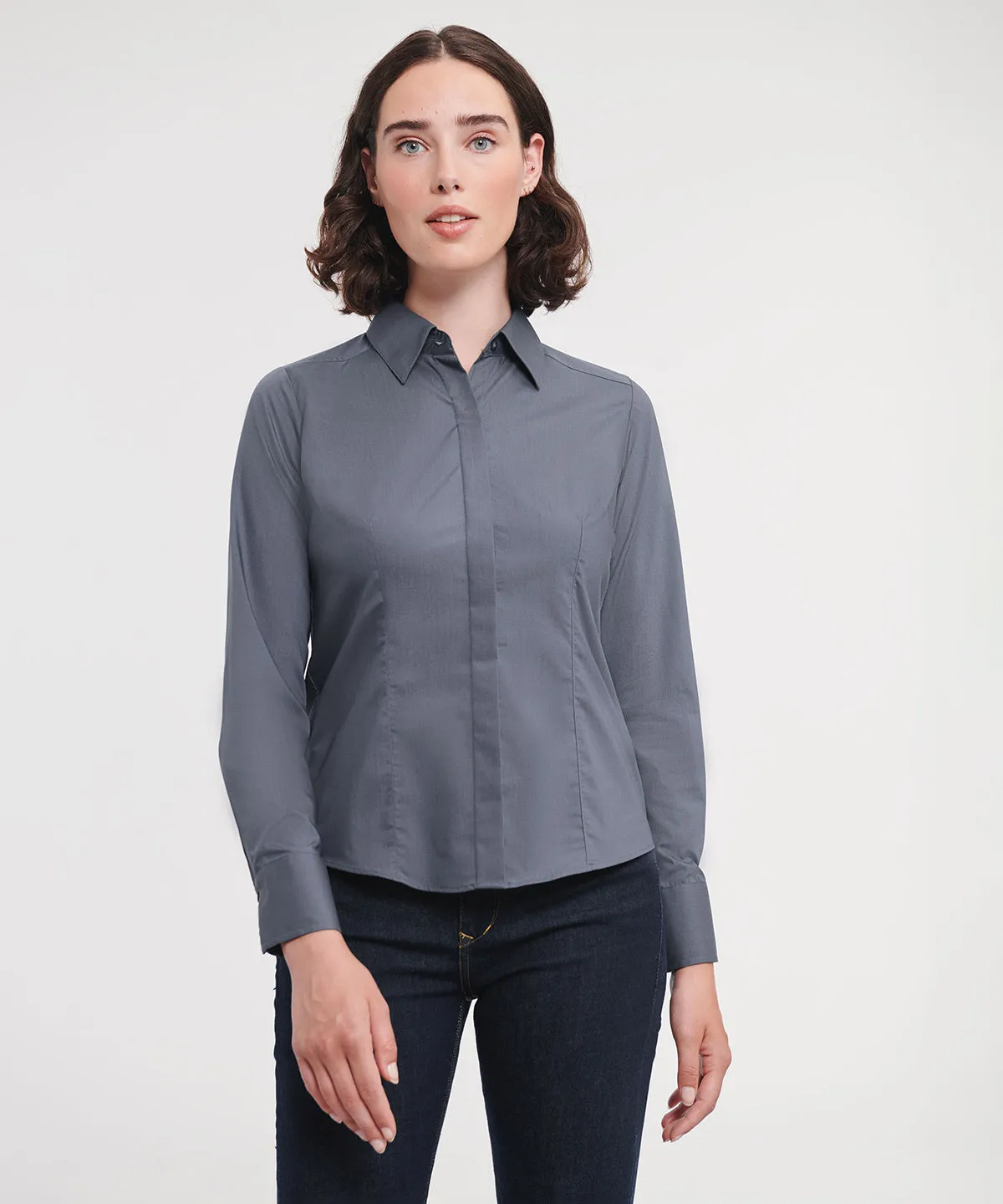 Womens long sleeve polycotton easycare fitted poplin shirt | White