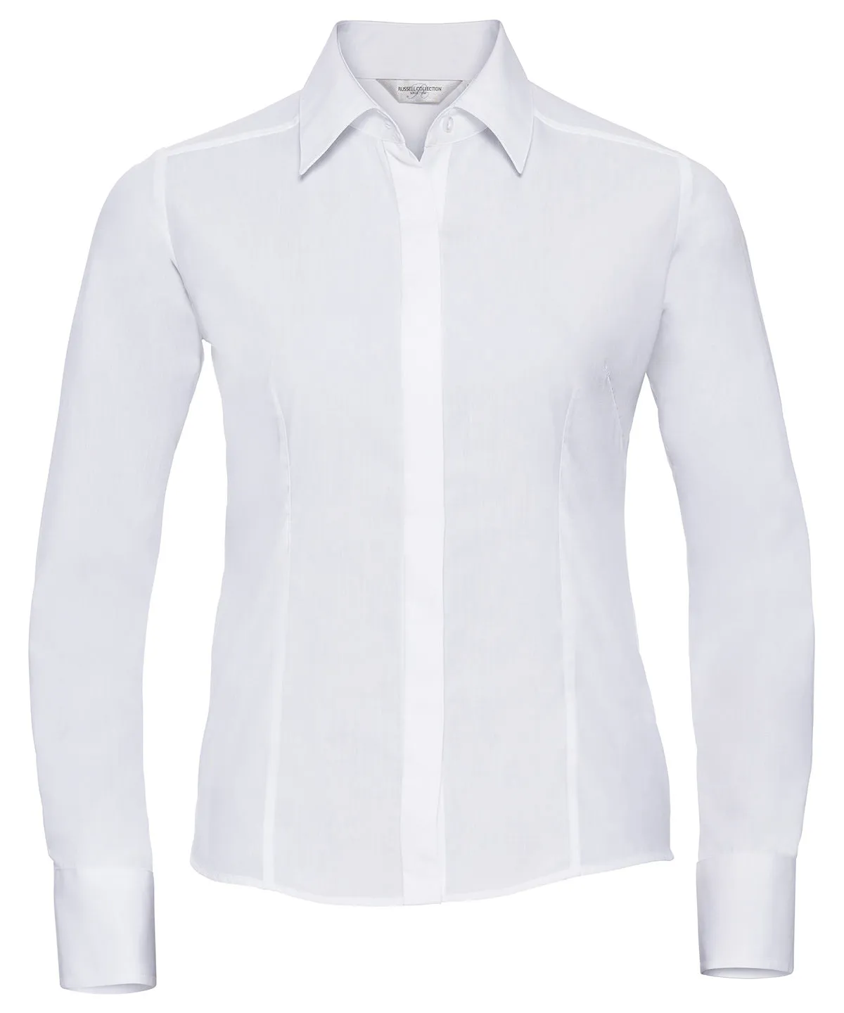 Womens long sleeve polycotton easycare fitted poplin shirt | White