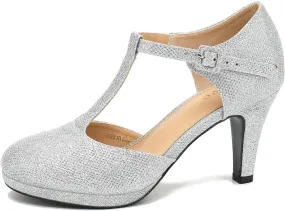 Women's Pumps Close Toe Kitten Heels Retro T Strap Mary Jane Comfortable Office Work Dress Shoes