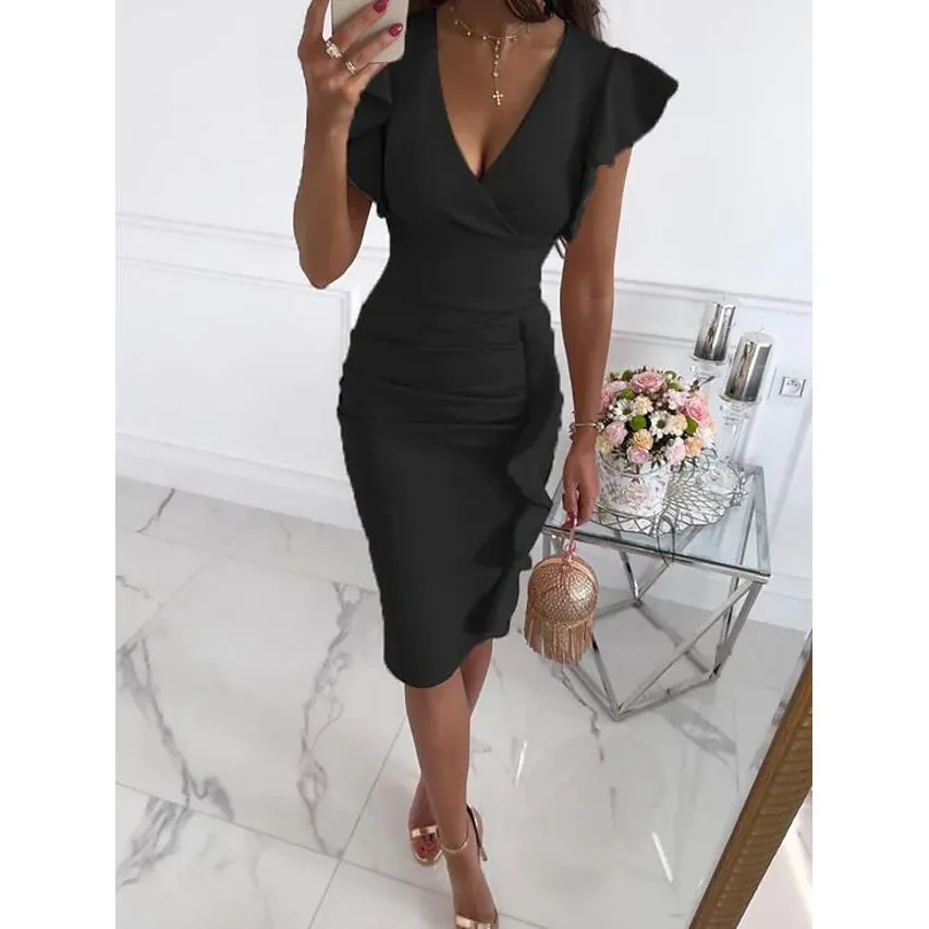 Women's Sheath V-Neck Knee Length Dress