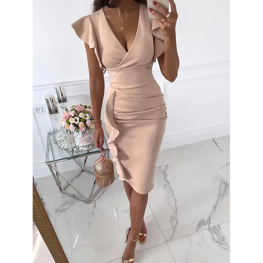 Women's Sheath V-Neck Knee Length Dress