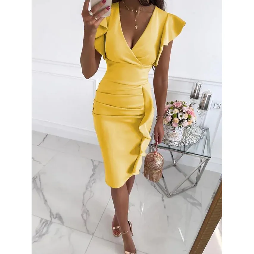 Women's Sheath V-Neck Knee Length Dress