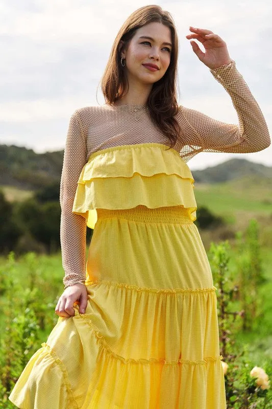 Yellow Tiered Flowing Tube Top And Skirt Tube Maxi Dress