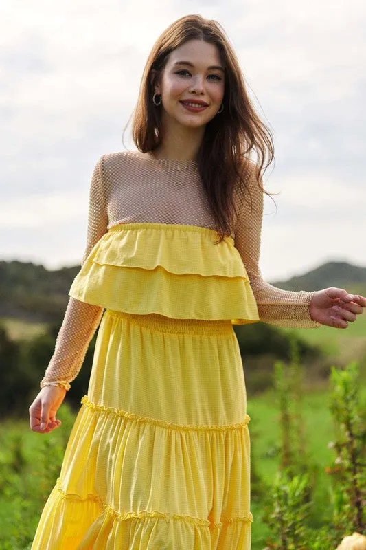 Yellow Tiered Flowing Tube Top And Skirt Tube Maxi Dress