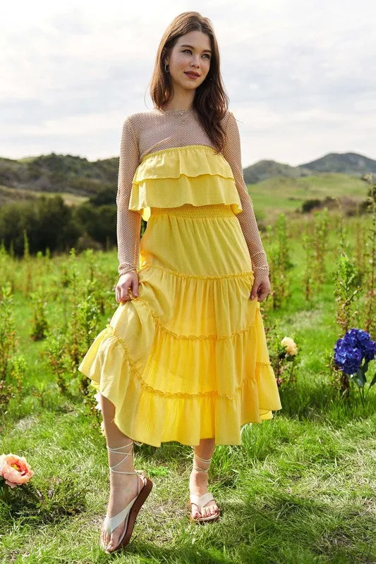 Yellow Tiered Flowing Tube Top And Skirt Tube Maxi Dress
