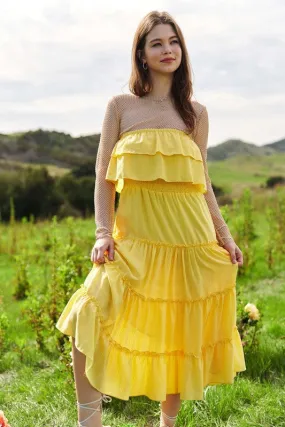 Yellow Tiered Flowing Tube Top And Skirt Tube Maxi Dress