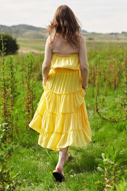 Yellow Tiered Flowing Tube Top And Skirt Tube Maxi Dress